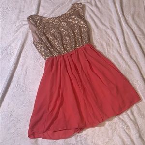 Gold & Peach Sequin Party Dress